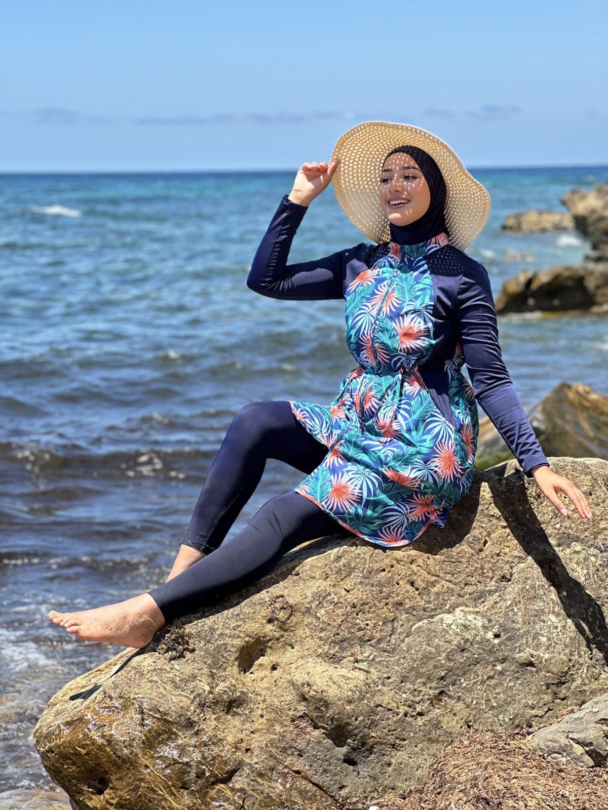Burkini Floral Bleu